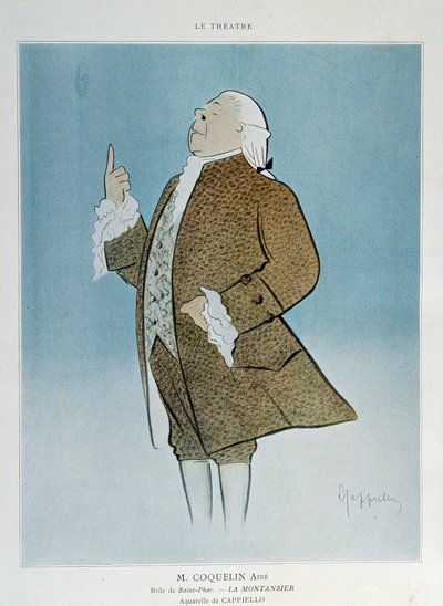 الممثل الكوميدي كونستانت بوبي جروين (1841-1909) في دور القديس فار في فيلم Rejane "La Montansier" في عام 1904. لوحة مائية ليونيتو كابيلو (1875-1942) باريس. الفنون الزخرفية بواسطة ليونيتو كابيلو