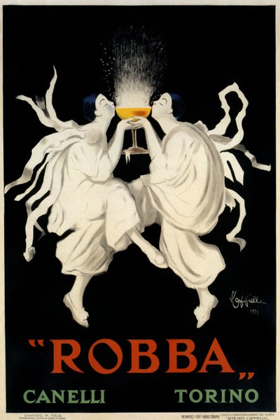 إعلانات الملصقات Spumante Robba Canelli ، تورينو ، إيطاليا ، 1921 بواسطة ليونيتو كابيلو