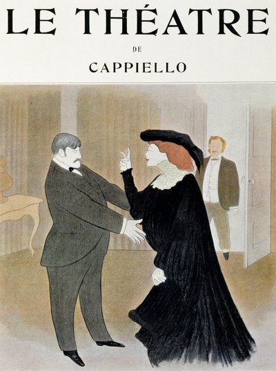 The actors Lucien Guitry (1860-1925) and Jane Harding in a scene from La Chatelaine, performed at the Renaissance Theatre in Paris - title page of the journal Theatre, April 1903, Paris (Print) بواسطة ليونيتو كابيلو