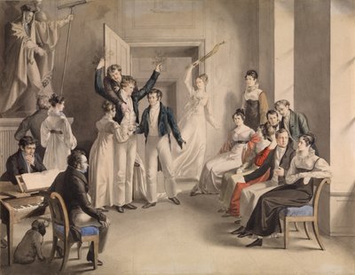 فرانز شوبرت 1797-1828. لعبة الحزب من شوبرتس في Atzenbrugg ، 1821 بواسطة ليوبولد كوبيلفايزر