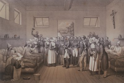 Aimable Jean Jacques Pelissier (1794-1864) دوق Malakoff يزور الجنود الجرحى بعد أسر سيباستوبول في عام 1855 بواسطة ليبان