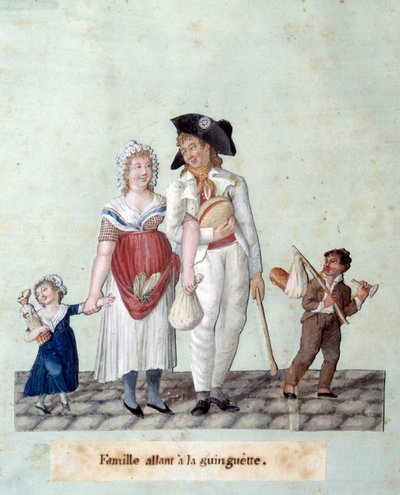 الثورة الفرنسية: عائلة تذهب إلى Guinguette. Gouache des Freres Lesueur (القرن الثامن عشر) بواسطة الإخوة ليسويور