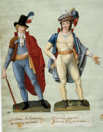 الثورة الفرنسية: أزياء ثوريين خياليين لم يتم تقليدهم. Gouache des freres Lesueur (القرن الثامن عشر) بواسطة الإخوة ليسويور