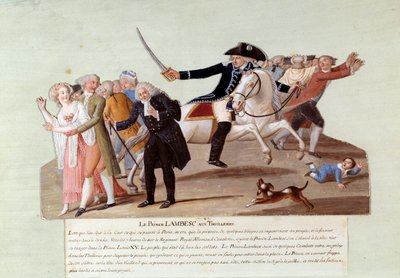 الثورة الفرنسية عام 1789: أمير لامبيسك في التويلري في 12 يوليو في محاولة لقمع المظاهرات الأولى للثوار. Gouache des freres Lesueur (القرن الثامن عشر) بواسطة الإخوة ليسويور