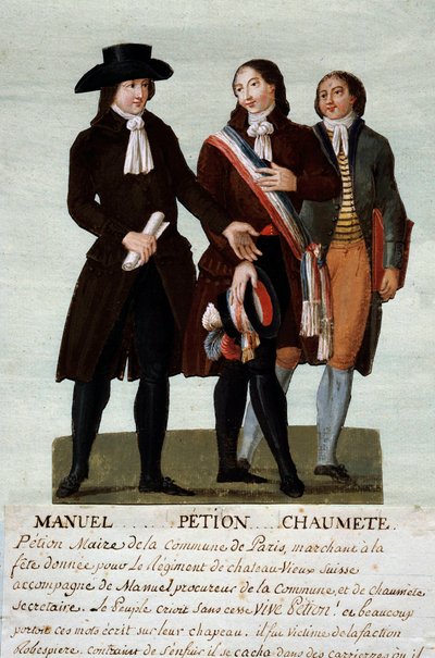الثورة الفرنسية: الثوار جيروم بيتيون (1756-1794) ، جاك أنطوان (جاك أنطوان) مانويل (1775-1827) ، وبيير غاسبار (بيير غاسبار) شوميت ديت أناكساغوراس (1763-1794) ، المتحدث باسم الجامح. الغواش من قبل الأخوين ليسور (الثامن عشر بواسطة الإخوة ليسويور