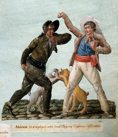 الثورة الفرنسية: مواطنان يتقاتلان. Gouache des freres Lesueur (القرن الثامن عشر) بواسطة الإخوة ليسويور