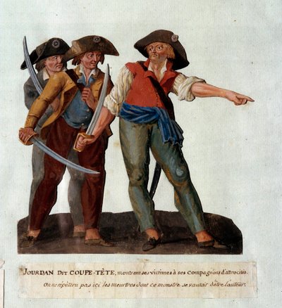 تمثيل ماتيو جوف جوردان ديت جوردان كوبيه-تيتي (1749-1794) ، وهو ثوري قاسي اشتهر بعد مذابح النهر الجليدي في أفينيون في أكتوبر 1791. Gouache des freres Lesueur (القرن الثامن عشر) بواسطة الإخوة ليسويور