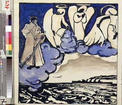 ""الحرب. روسيا. 1914 "" رمزية الحرب العالمية الأولى. جندي وملائكة. Pen and gouache by Lev Bruni (1894-1948) 1914 متحف الدولة للتاريخ والعمارة والفنون ، ريبينسك ، روسيا بواسطة ليف أليكساندروفيتش بروني