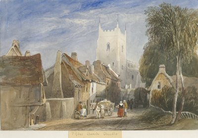 كنيسة تشيدل: رسم بالألوان المائية ، بدون تاريخ [c1830-1840] بواسطة لويس جون وود