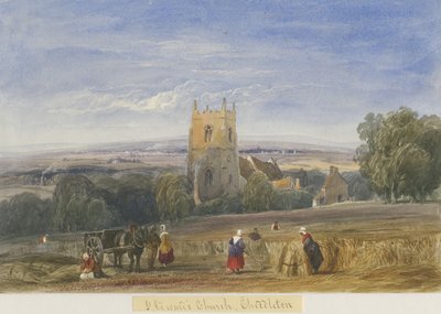 كنيسة شيدلتون: رسم بالألوان المائية ، بدون تاريخ [c1830-1840] بواسطة لويس جون وود