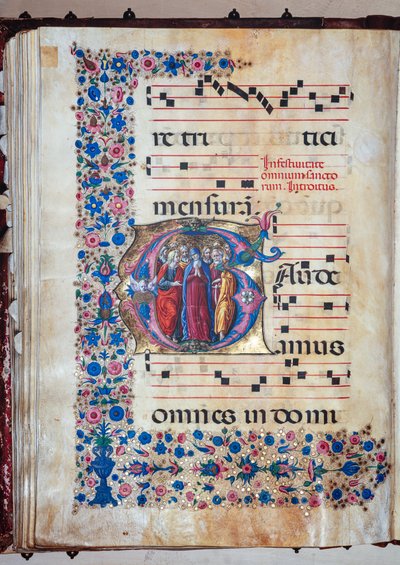 مكتبة Piccolomini: كتاب جوقة ، سمك القد. 28.12 ، صص. 94 ظ مع "العذراء وجميع القديسين" ، بقلم فرانشيسكو روسيلي وليبرالي دا فيرونا (حوالي 1445-1527/9). بواسطة الليبراليون دا فيرونا