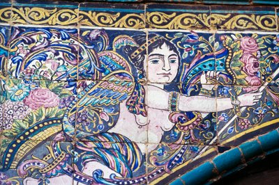 Angel, polychrome tile decorations in Tekyeh Mo