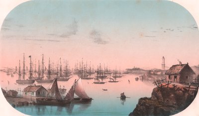 Baltic Fleet in Baro Sund, Finland, color lithograph, 29x20 cm, from Episodes de la guerre d