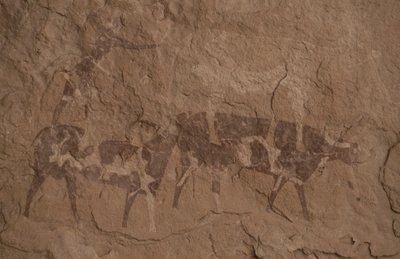 الماشية والشخصيات البشرية ، لوحة الكهف ، واد في جيران ، بالقرب من جانت ، طاسيلي نجير (قائمة اليونسكو للتراث العالمي بواسطة غير معروف غير معروف