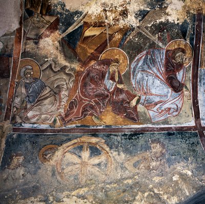 Fresco of saints in Byzantine church of Agios Georgios Xifoforos, Apodoulou, Crete, Greece (photo) بواسطة غير معروف غير معروف