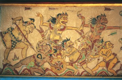 Frescoes depicting scenes of battles between gods and demons, Kertha Gosa pavilion, Klungkung Palace (Puri Agung Semarapura), Semarapura, Bali, Indonesia بواسطة غير معروف غير معروف