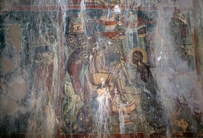Jesus and washing of feet, fresco in Byzantine church of Agios Athanasios, Kefali, Crete, Greece (photo) بواسطة غير معروف غير معروف