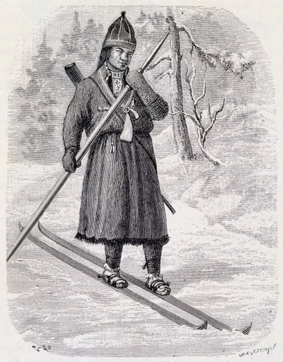 Lars Tuorda, Lappish athlete winning cross-country skiing competition organized in 1884 by Adolf Erick Nordenskjold, Indian ink drawing بواسطة غير معروف غير معروف