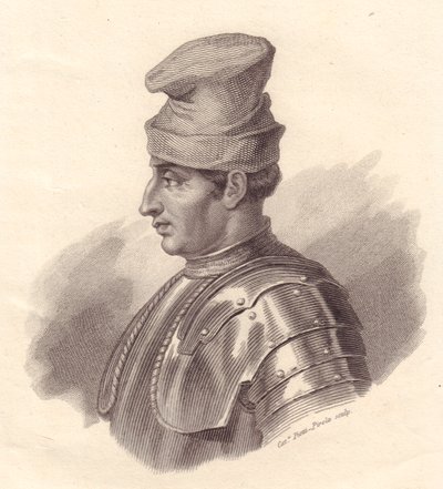 صورة للقائد العسكري الإيطالي نيكولو فورتبراتشيو المعروف أيضًا باسم ديلا ستيلا (1389-1435) ، نقش على النحاس بواسطة كاترينا بيوتي بيرولا بواسطة غير معروف غير معروف
