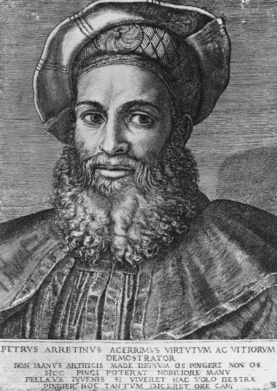 Portrait of Pietro Aretino (1492-1556), Italian poet, writer, and playwright, engraving by Marcantonio Raimondi (born ca 1470-1482, died 1527-1534), 22 3x15 4 cm بواسطة غير معروف غير معروف