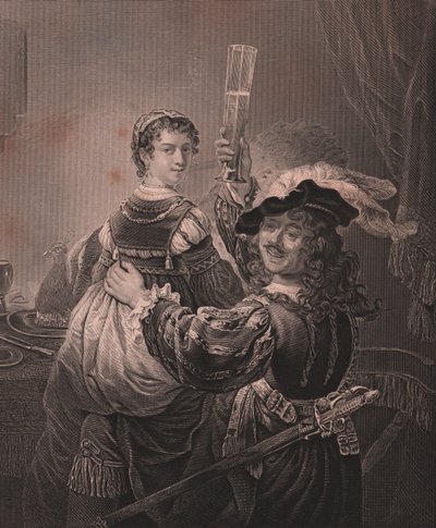Rembrandt with his wife Saskia, engraving H Payne from painting by Rembrandt, from Payne