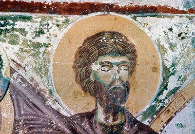 Saint, detail from fresco in the Church of Agios Georgios, Mourne, Crete, Greece (photo) بواسطة غير معروف غير معروف
