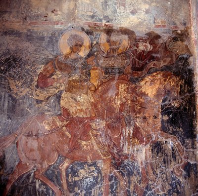 قديسين على ظهور الخيل ، لوحة جدارية في الكنيسة ، Komitates ، كريت ، اليونان (الصورة) بواسطة غير معروف غير معروف