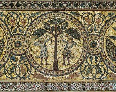 Two hunters with bows, detail from mosaic بواسطة غير معروف غير معروف