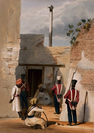 سجن حاجي خان كاكوس - كابول ، من "اقتحام غوزني وخلات" بقلم و. تيلور ، 1839 بواسطة الملازم توماس وينجيت