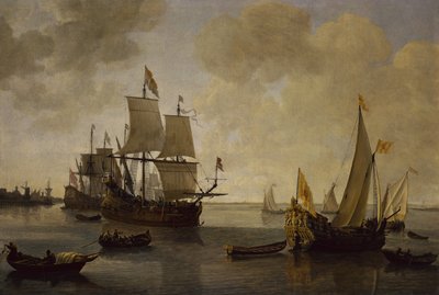 يخت الولايات للأمير ويليام الثاني أمير أورانج مع شحنات أخرى (زيت على قماش) بواسطة Lieve Verschuier