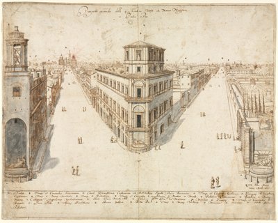ثمانية عشر مشاهدة لروما: كواترو فونتان تبحث نحو سانتا ماريا ماجيوري ، 1665. بواسطة ليفين كرويل