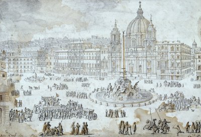 ساحة نافونا في روما، بريشة ليفين كرويل (1640-1720)، إيطاليا بواسطة ليفين كرويل