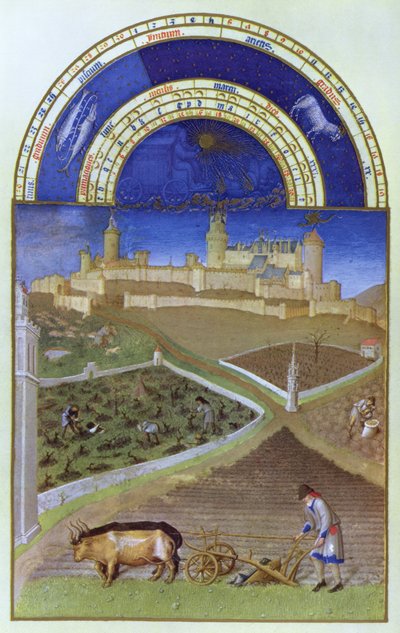 فاكس مارس: الفلاحون في العمل على ملكية إقطاعية ، من "Tres Riches Heures du Duc de Berry" (للأصل ، انظر 8435) بواسطة ليمبورغ اخوان