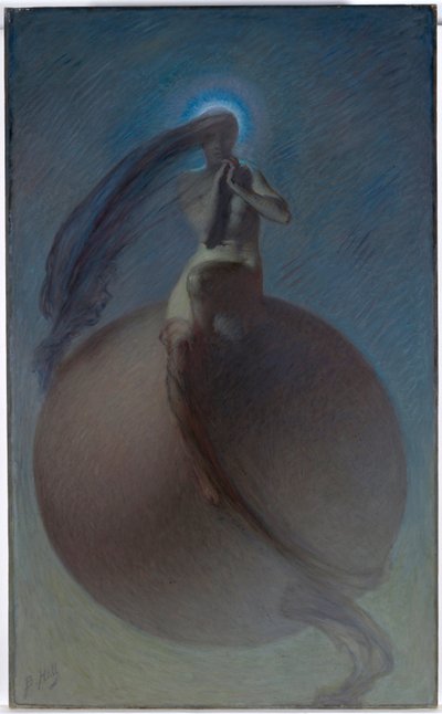 "La quete" (The Quest) تمثيل يشبه الحلم ، صورة ظلية أنثوية موضوعة على كرة - رسم ليندسي برنارد هول (1859-1935) حوالي 1905 - زيت على قماش قاتم 154x94.5 سم معرض أستراليا الوطني ، كانبرا بواسطة ليندسي برنارد هول