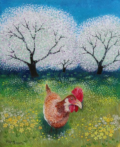 Orchard Hen ، 2021 ، (أكريليك على ورق) بواسطة ليزا جراا جنسن