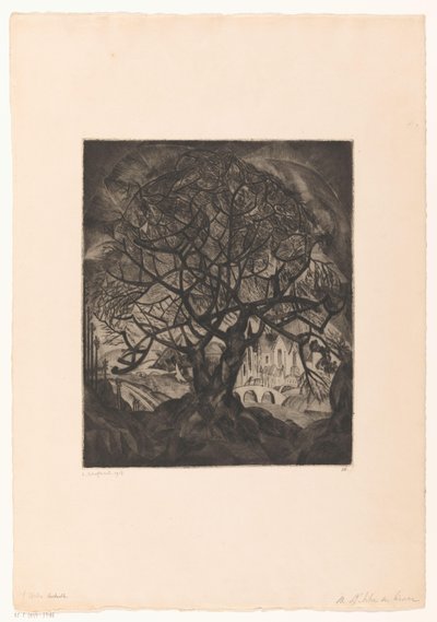 شجرة ذات أغصان عارية L'Arbre en hiver (العنوان الأصلي على الكائن) بواسطة لوديويجك شلفهوت (توقيع الفنان)