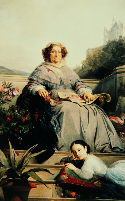 صورة مدام كليكوت ، ني بونساردين 1777-1866 مع ابنتها ، بين 1851 و 1860. بواسطة ليون كوجنيت