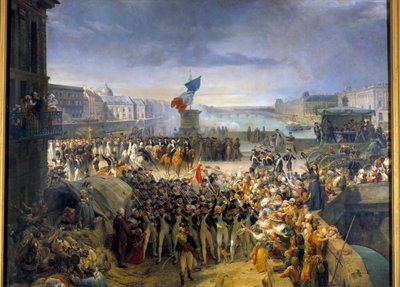تم تجميع الحرس الوطني في باريس في بونت نوف ، وغادر للجيش في سبتمبر 1792. لوحة ليون كوجنيت (1794-1880) بواسطة ليون كوجنيت