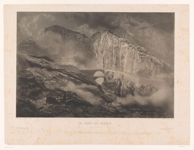 منظر لجسر الشيطان في ممر جوتهارد لو بونت دو ديابل ، مرور دو سانت جوثارد (العنوان على الجسم) بواسطة ليون جان بابتيست ساباتير