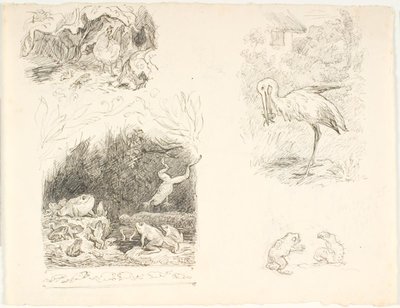 أربع مسودات من الرسوم التوضيحية لـ Skrubtsen ، مغامرات وقصص HC Andersen الجديدة بواسطة لورينز فروليش
