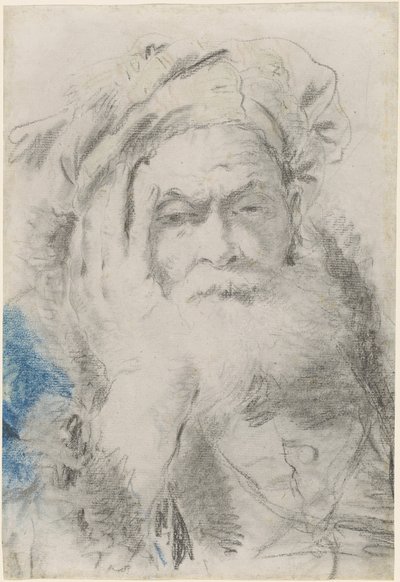 رجل عجوز ملتح يميل رأسه على يده بواسطة Lorenzo Baldissera Tiepolo