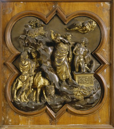 ذبيحة إسحاق. اللوحة الأصلية لـ Porte du Paradis (الباب الشرقي للمعمودية) ، بعد الترميم. برونزية ذهبية لورنزو غيبرتي (1378-1455) ، 1425-52. متحف ديل بارجيلو ، فلورنسا. © رافائيل / ليماج 854 بواسطة لورينزو غيبرتي