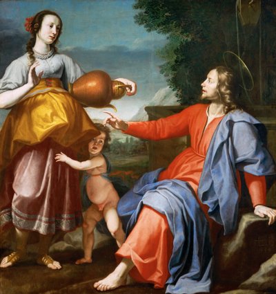 يسوع المسيح والمرأة السامرية - المسيح والمرأة السامرية - لورنزو ليبي (1606-1665). زيت على قماش بواسطة لورينزو ليبي