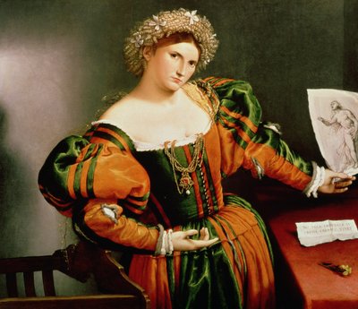 سيدة مع رسم لوكريشيا ، حوالي 1530-33 (زيت على قماش تم نقله من الخشب) بواسطة لورينزو لوتو