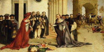 سانت دومينيك إحياء نابليون أورسيني بواسطة لورينزو لوتو (1480 حوالي 1556) ، زيت على لوح ، 51.8 × 97.5 سم بواسطة لورينزو لوتو