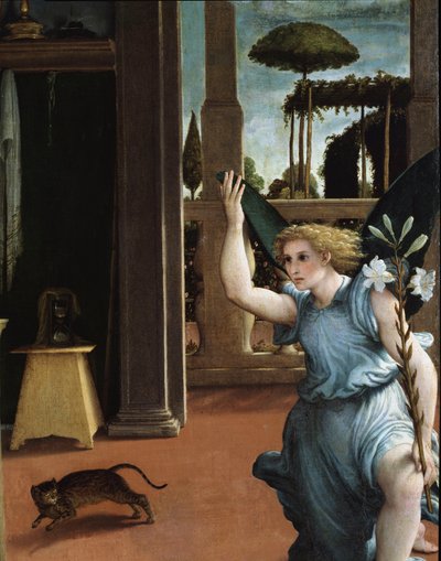 The Annunciation, detail of the Angel بواسطة لورينزو لوتو