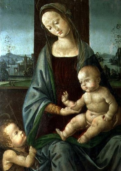 مادونا والطفل مع الرضيع القديس يوحنا المعمدان بواسطة Lorenzo di (ورشة عمل) Credi
