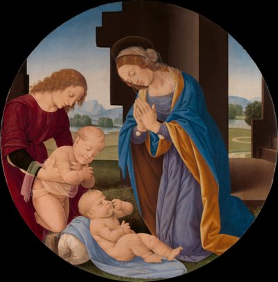 مادونا تعبد الطفل مع القديس يوحنا المعمدان وملاك ، c.1492 (تمبرا على الخشب) بواسطة Lorenzo di Credi