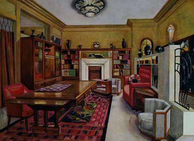 Study room by Leon Bouchet (1880-1940), watercolor Libis for Le Confotable, France, 20th century بواسطة لويس بوشيت