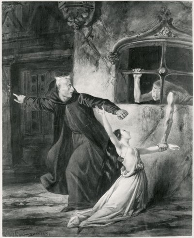 ساتشيت ، إزميرالدا وكلود فرولو ، رسم توضيحي لـ "أحدب نوتردام" بقلم فيكتور هوغو (1802-85) ، 1831 (وزن الجسم) بواسطة لويس بولانجر